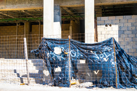 Huge hotel complexes are being built construction sites in Playa del Carmen Mexico.のeditorial素材