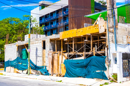 Playa del Carmen Quintana Roo Mexico August 5, 2023 Huge hotel complexes are being built construction sites in Playa del Carmen Mexico.のeditorial素材