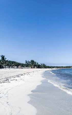 Playa del Carmen Quintana Roo Mexico May 22, 2023 Tropical Mexican Caribbean beach and sea with a lot of fun people sun loungers parasols turquoise water in Playa del Carmen Mexico.のeditorial素材