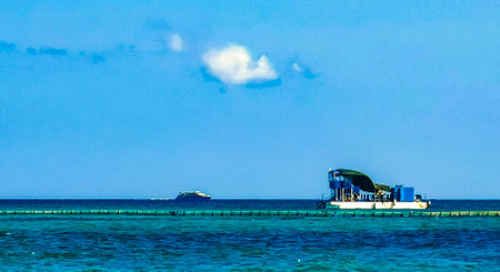 Playa del Carmen Quintana Roo Mexico May 22, 2023 Boat yacht catamaran ship ferry jetty pier and...