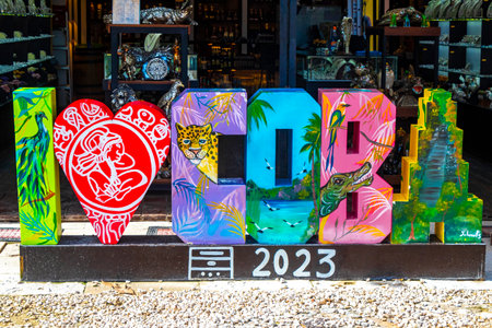 Coba Quintana Roo Mexico October 1st, 2023 Colorful Coba lettering sign letters I love Coba ruins at entrance to Coba ruins in Coba Municipality Tulum Quintana Roo Mexico.のeditorial素材