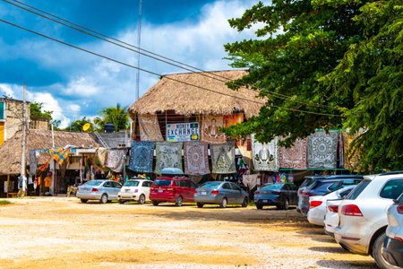 Coba Quintana Roo Mexico October 01, 2023 Parking lot stores shops restaurants ticket hut and entrance to Coba ruins in Coba Municipality Tulum Quintana Roo Mexico.のeditorial素材