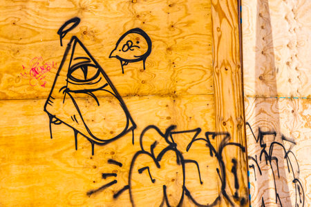 Playa del Carmen Quintana Roo Mexico August 5, 2023 Artistic walls with paintings and graffiti in Playa del Carmen Mexico.の写真素材