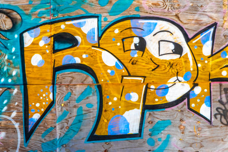 Playa del Carmen Quintana Roo Mexico August 5, 2023 Artistic walls with paintings and graffiti in Playa del Carmen Mexico.のeditorial素材