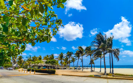 Puerto Escondido Oaxaca Mexico March 24, 2023 Beautiful tropical and natural city and seascape landscape panorama view with pacific ocean sea palms palm trees and beach with waves of Zicatela.のeditorial素材