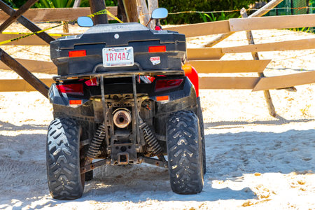 Playa del Carmen Quintana Roo Mexico September 9, 2023 Lifeguard with quad bike on the beach in Playa del Carmen Quintana Roo Mexico.のeditorial素材