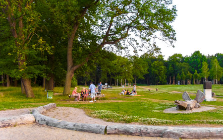 Bremerhaven Bremen Germany July 10, 2010 People having picnic in the park and nature in SpeckenbÃ¼tteler Park Lehe Bremerhaven Bremen Germany.のeditorial素材