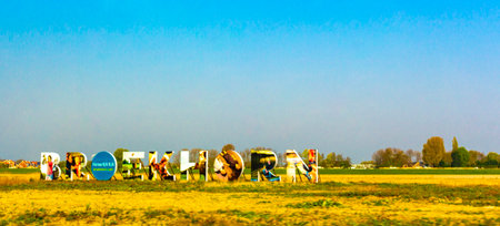 North Holland Netherlands April 20, 2014 Broekhorn letters lettering sign on a field in North...