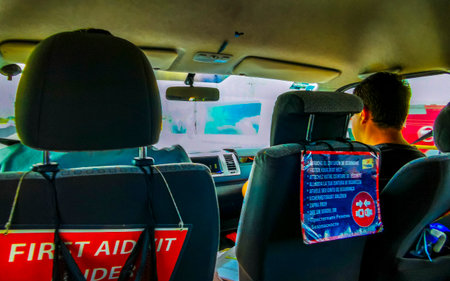Driving inside the car with a view of the highway road in Playa del Carmen Quintana Roo Mexico.