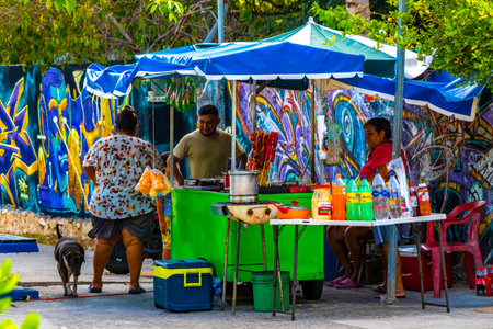 Street Food with transportation outdoor in the tropical nature and city in Playa del Carmen Quintana Roo Mexico.のeditorial素材
