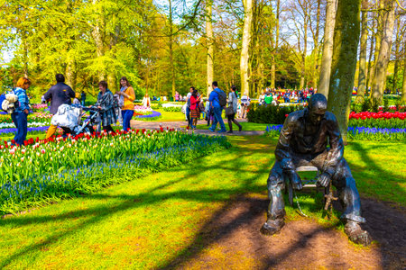 Lisse South Holland Netherlands April 4, 2014 Metal and wooden statue sculpture figure in the park in Keukenhof Lisse South Holland Netherlands Holland in Europe.のeditorial素材