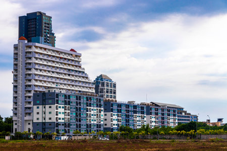 Highrise buildings skyscrapers building skyscraper town city cityscape streets in Pattaya Bang...