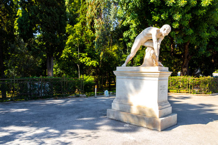 Athens Attica Greece October 4th 2018 The wood breaker statue sculpture figure white in Athens Attica Greece.のeditorial素材