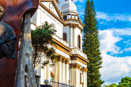 Alajuela Costa Rica February 05, 2021 Cathedral of Alajuela white church cathedral in Central Park in Alajuela Costa Rica in Central America.のeditorial素材