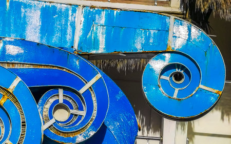 Puerto Escondido Oaxaca Mexico December 01, 2022 Blue waves metal surfer surf statue sculpture in Zicatela Puerto Escondido Oaxaca Mexico.のeditorial素材