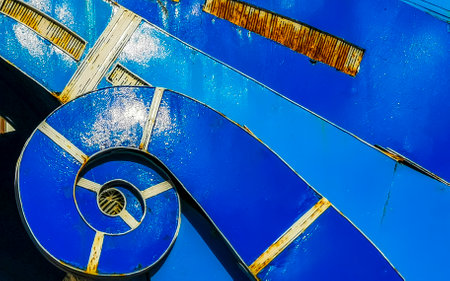 Puerto Escondido Oaxaca Mexico December 01, 2022 Blue waves metal surfer surf statue sculpture in Zicatela Puerto Escondido Oaxaca Mexico.のeditorial素材