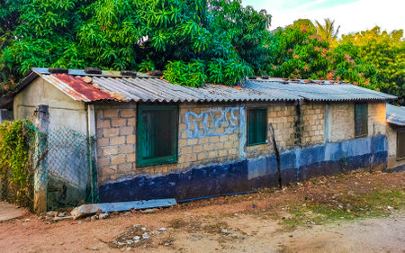 House hut construction stop building ruin building site in Zicatela Puerto Escondido Oaxaca Mexico.のeditorial素材