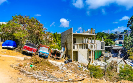 Puerto Escondido Oaxaca Mexico March 24, 2023 Parked cars Vehicles in the tropics in Zicatela Puerto Escondido Oaxaca Mexico.のeditorial素材