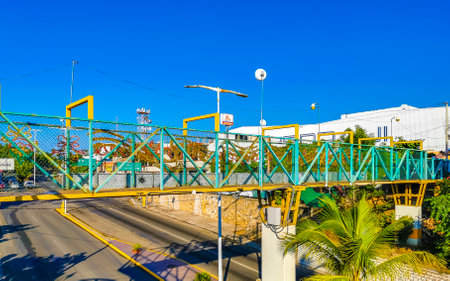 Pedestrian bridge pedestrian overpass passerelle walkway skyway with panoramic view in Zicatela Puerto Escondido Oaxaca Mexico.のeditorial素材