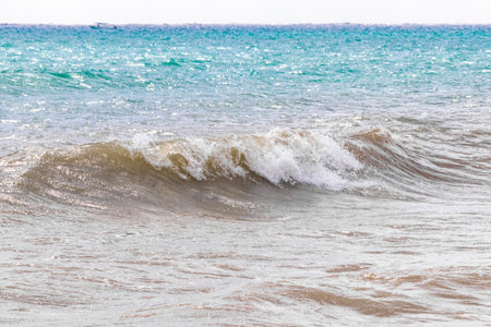 Awesome tropical Mexican Caribbean beach and sea landscape panorama with clear turquoise blue water...