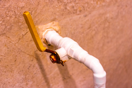 Stylish decorative faucet and washbasin in the bathroom.の写真素材