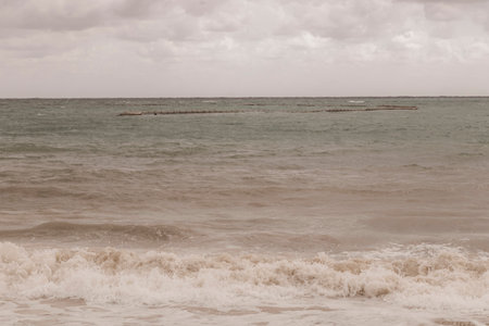 Amazing tropical Mexican Caribbean beach and sea landscape panorama with clear turquoise blue water waves.の写真素材