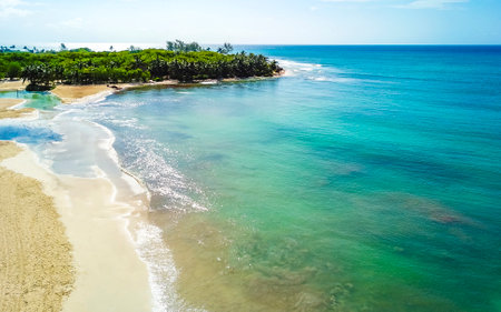 Punta Esmeralda with Caribbean beach coral reef and sea seascape panorama with turquoise green and blue water in Playa del Carmen Quintana Roo Mexico.の写真素材
