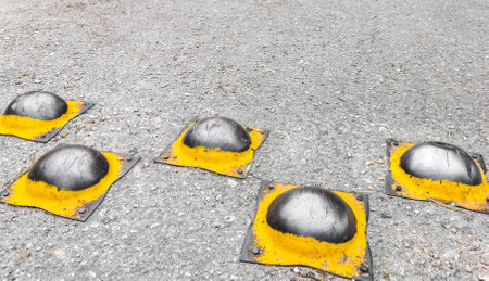 Speed limiters on the road in Playa del Carmen Quintana Roo Mexico.の写真素材