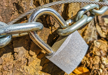 Ordinary silver lock locked in Zicatela Puerto Escondido Oaxaca Mexico.の写真素材
