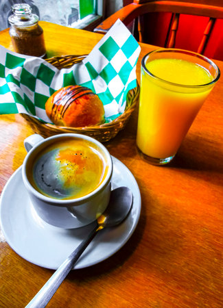 A good cup of coffee in the morning for breakfast in Playa del Carmen Quintana Roo Mexico.の写真素材