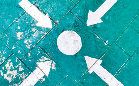 Emergency meeting point green signs assembly point on the road.の写真素材