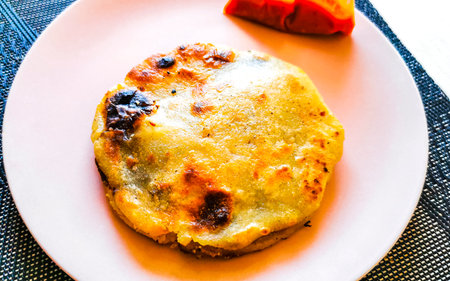 Meal in the restaurant white plate with mexican food in Playa del Carmen Quintana Roo Mexico.の写真素材