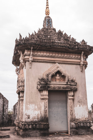 Patuxai Patuxay Triumphal Arch victory gate and monument with city park in Vientiane Laos in Southeast Asia.の写真素材