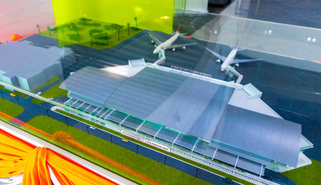 Airport mini model with airplanes and buildings in Phla Ban Chang District Rayong Thailand in Southeastasia Asia.の写真素材
