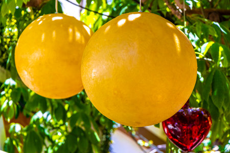 Decorative balls and hearts in Playa del Carmen Quintana Roo Mexico.の写真素材