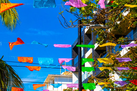 Mexican celebration and festive decorations in Playa del Carmen Quintana Roo Mexico.の写真素材