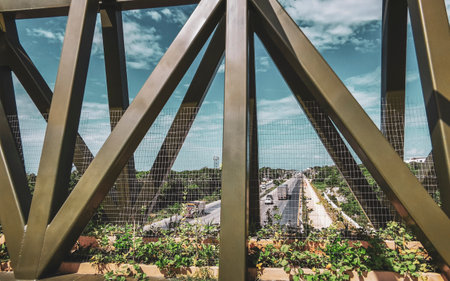 Tulum Quintana Roo Mexico August 20, 2024 Puente Monumental Tulum bridge overpass over highway in Tulum Quintana Roo Mexico.の写真素材