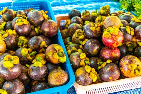 Fruit market buy some fruits like mangosteen at Khao Lak Amphoe Takua Pa Phang Nga Thailand in Southeast Asia.の写真素材