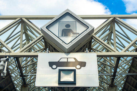 Alps Tyrol Austria July 12, 2019 Border crossing with counters for car and truck transport in the Alps Tyrol Austria.の写真素材
