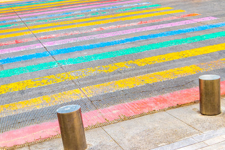 Colorful rainbow crosswalk in Centro Historico Mexico City Mexico.の写真素材