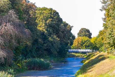 Beautiful Bug river and Mukhavets river with nature a bridge and blue sky.の写真素材