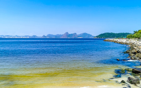 Beautiful Landscape Panorama Coastline Water Waves Rocks Mountains and Hills of Niteroi from...