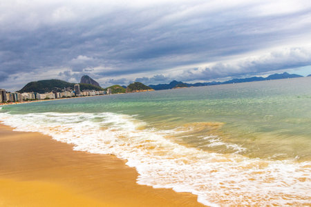 Copacabana and Leme Beach with Blue Turquoise Water and White Beach Sand in Rio de Janeiro State of Rio de Janeiro Brazil.の写真素材
