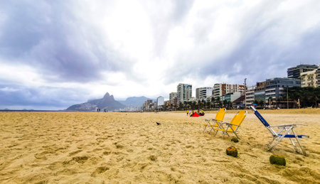 Rio de Janeiro Brazil 10. October 2010 Ipanema Beach Tropical Paradise with Two Brothers Hill Blue...