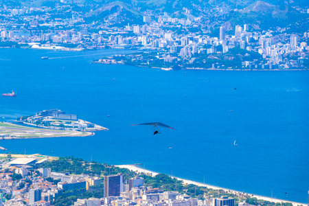 Rio de Janeiro Panorama View of the City Skyline Beaches Beach Coast Sea Mountains Tropical Forest and Blue Cloudy Sky in State of Rio de Janeiro Brazil.の写真素材