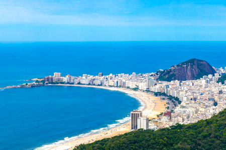 Rio de Janeiro Panorama View of the City Skyline Beaches Beach Coast Sea Mountains Tropical Forest and Blue Cloudy Sky in State of Rio de Janeiro Brazil.の写真素材