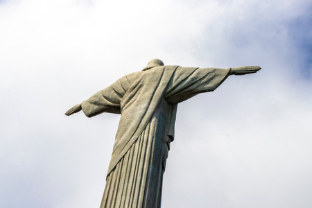 Rio de Janeiro State of Rio de Janeiro Brazil 12. October 2020 Christ the Redeemer Cristo Redentor on Corcovado mountain hill rock panorama view of Alto da Boa Vista Brazil.の写真素材