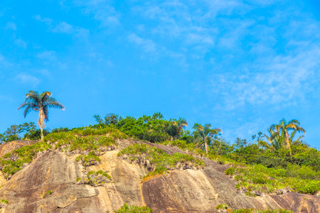 Mountain Mountains Hill Hills Rock Rocks Rainforest Jungle and Blue Cloudy Sky Landscape Panorama in Rio de Janeiro Brazil.の写真素材