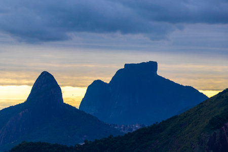 Sunrise Sunset at Mountain Mountains Hill Hills Rock Rocks Rainforest Jungle and Foggy Cloudy Sky Landscape Panorama.の写真素材