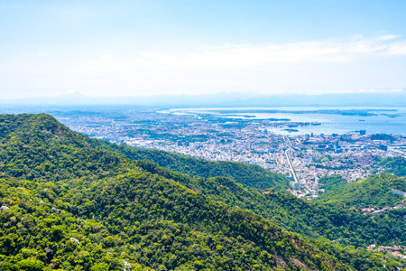 Rio de Janeiro Panorama View of the City Skyline Beaches Beach Coast Sea Mountains Tropical Forest and Blue Cloudy Sky in State of Rio de Janeiro Brazil.の写真素材